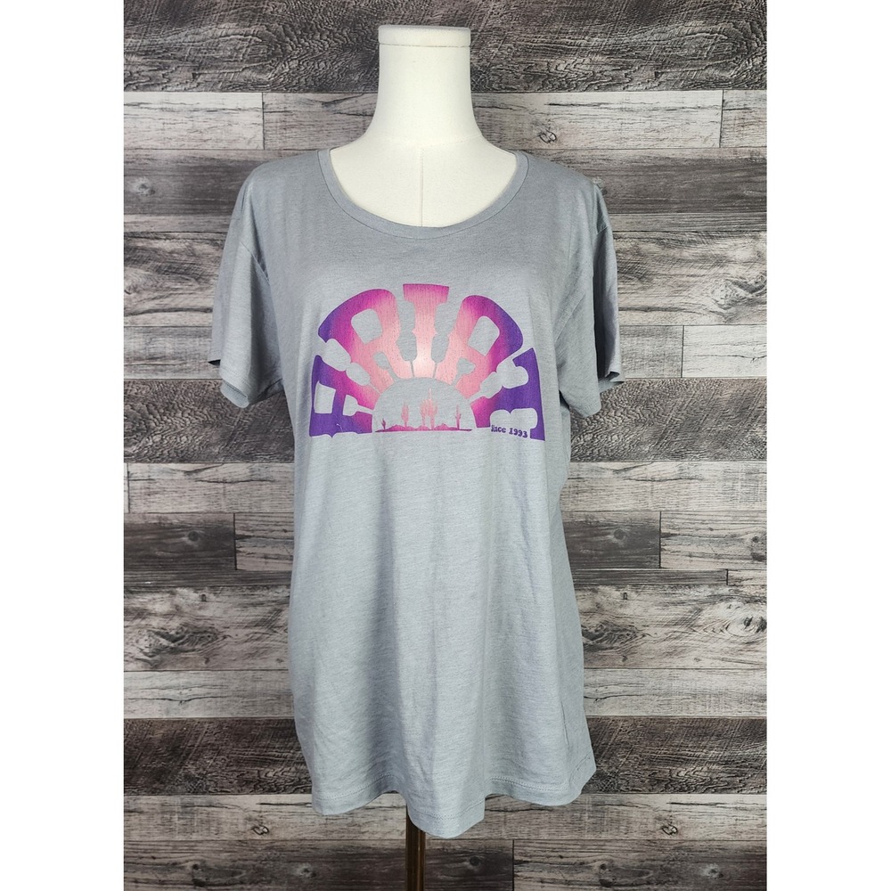 Ariat Womens Graphic T-Shirt Gray Short Sleeve Sunset Cactus Logo Size Large